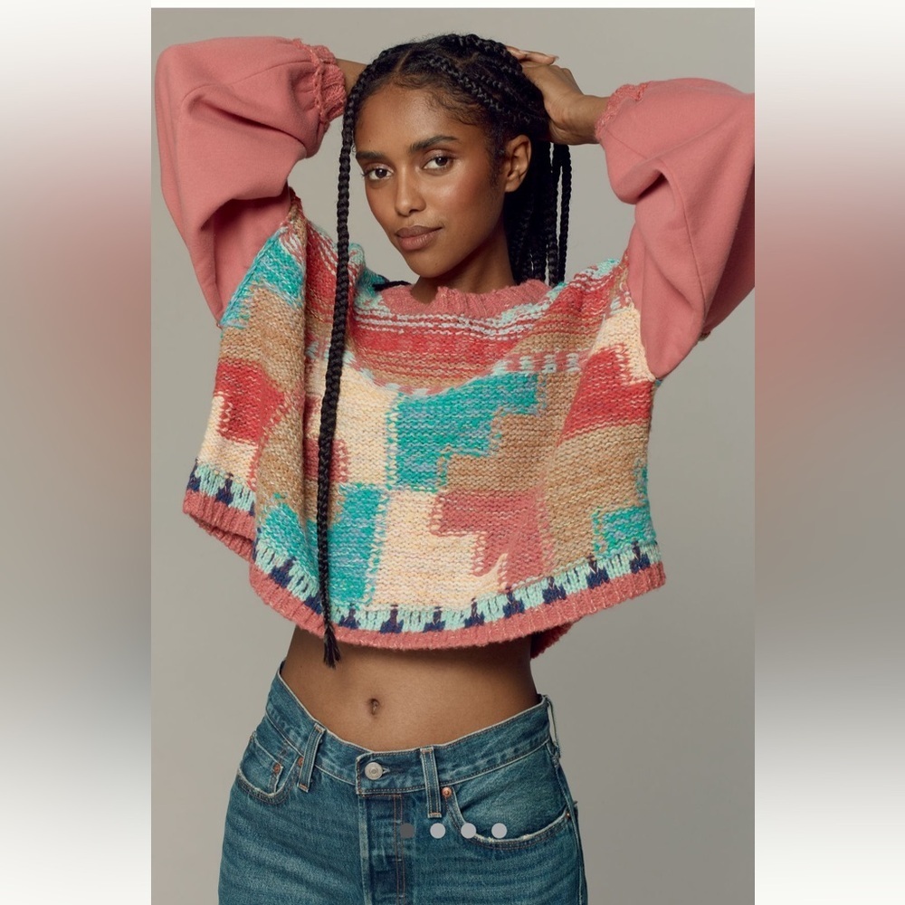🍀RARE🍀 Anthropologie NWT Pilcro Billowy-Sleeve Crew-Neck Sweater size L. - Picture 3 of 8